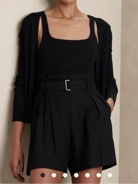 Banana Republic Linen Shorts Black Paper Bag Belted High Waist Size 8 Womens New